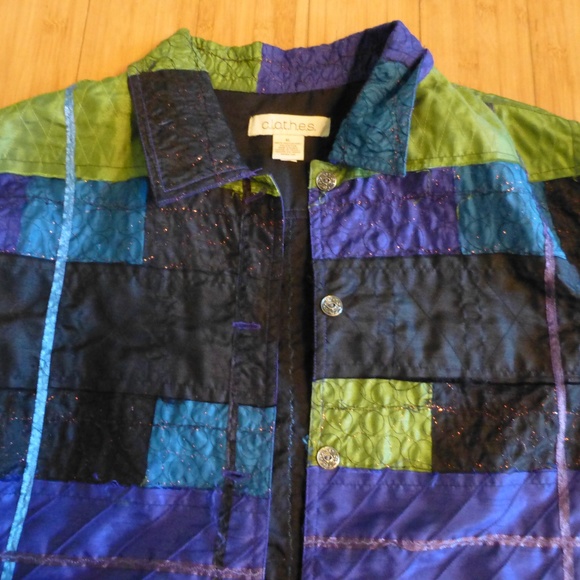 C.L.O.T.HES  MOD JACKET BLOUSE BLUES GREENS  XL - Picture 2 of 4